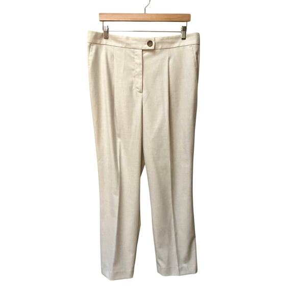 Classic Tailored Ann Taylor Straight Leg High-Rise Pleated Pants Cream SZ 14 NWT - Picture 6 of 10